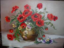 Picturi cu flori Maci si panselute