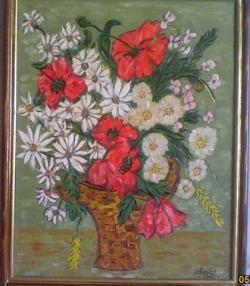 Picturi cu flori cos cu maci si margarete