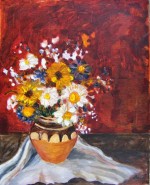 Picturi cu flori Flori de toamna in vas de lut