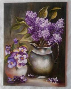 Picturi cu flori Panselute si liliac