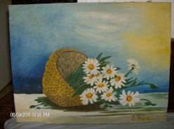 Picturi cu flori Cos cu flori-margarete