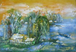 Picturi cu peisaje Salcii in delta ulei pe pinza