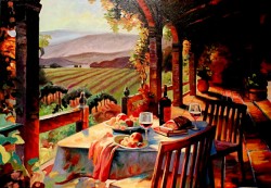 Picturi cu peisaje Apus de soare in toscana