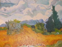 Picturi cu peisaje Lan de grau cu chiparosi