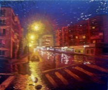 Picturi cu peisaje Noapte ploioasa in cartierul trivale