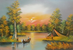 Picturi cu peisaje Apus pe lac