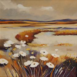 Picturi cu peisaje Ploaie de alb in campuri aurii