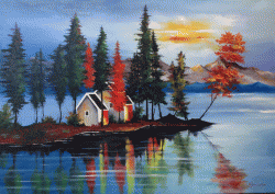Picturi cu peisaje peisaj cu casute pe lac
