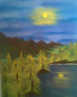 Picturi cu peisaje Padure de brazi noaptea