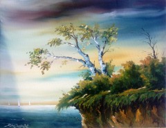 Picturi cu peisaje Copaci la margine de rapa