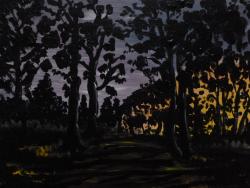 Picturi cu peisaje Apus de soare in padure