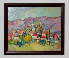 Picturi cu peisaje Case si dealul varanic