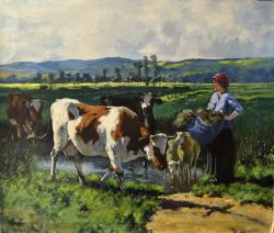 Picturi cu peisaje Milkmade with Cows