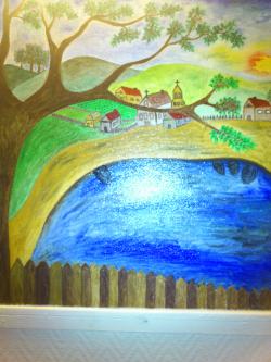 Picturi cu peisaje satul vazut din deal