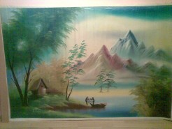 Picturi cu peisaje Pescari pe lac