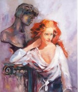 Picturi cu potrete/nuduri Fata cu statuia