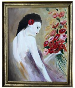 Picturi cu potrete/nuduri Tanara cu flori