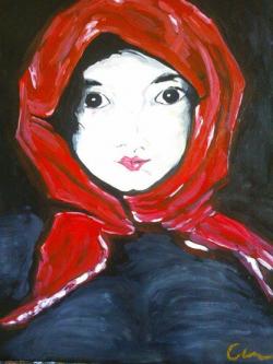 Picturi cu potrete/nuduri fata cu bazmaluta rosie cod 133