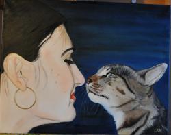 Picturi cu potrete/nuduri Ea si pisica