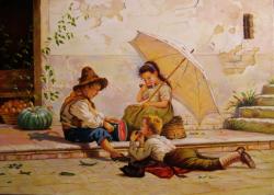 Picturi cu potrete/nuduri copii mancand pepene