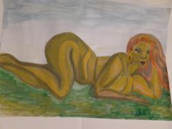 Picturi cu potrete/nuduri Femeie in iarba