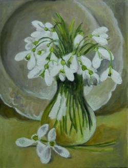 Picturi de primavara vas de sticla cu ghiocei .3