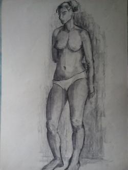 Picturi in creion / carbune c10 dupa model, in studentie anii 70