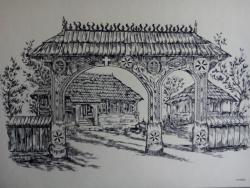 Picturi in creion / carbune casa taraneasca