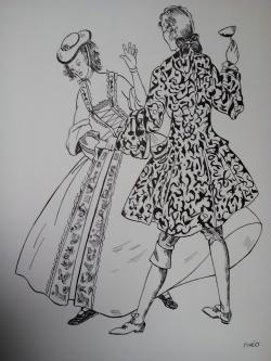 Picturi in creion / carbune costume medievale XlV