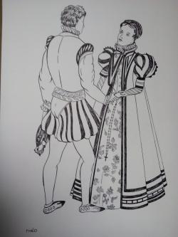 Picturi in creion / carbune costume medievale Xlll