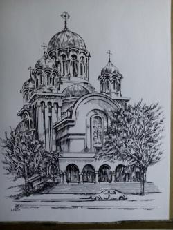 Picturi in creion / carbune manastirea Casin