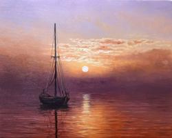Picturi maritime navale soare prin negura