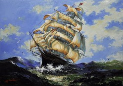 Picturi maritime navale Corabie in mars