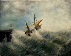 Picturi maritime navale Furtuna la tarm